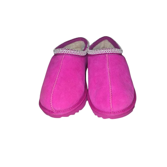 UGG Pink Suede Slippers with White Trim - Picture 1 of 12